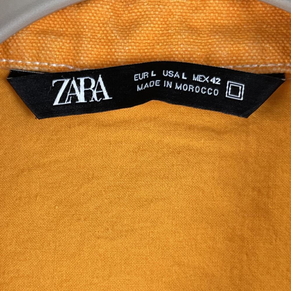 Zara Denim Jacket Mens Large Orange Lemon Print Vibrant Festival Grunge Artsy - Picture 5 of 14